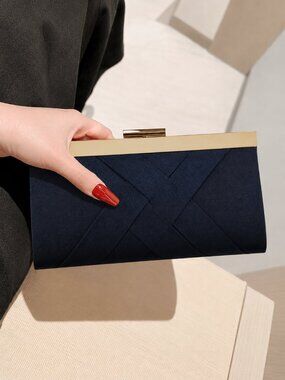 Nora Textured Satin Frame Clutch Evening Bag NWOT